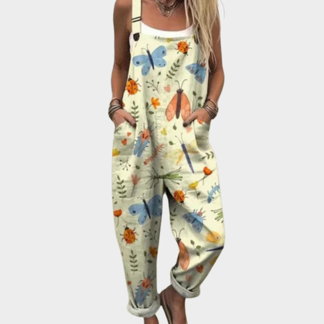 Dam Jumpsuit Thea i ljusgrön mönstrad design med ledig passform