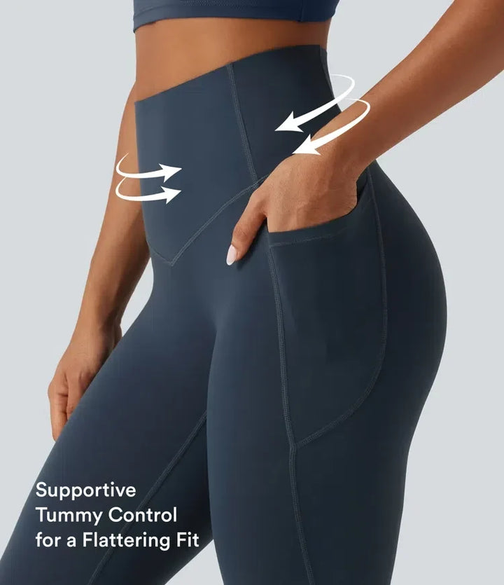 Dam yogaleggings med hög midja och praktiska fickor i snygg design