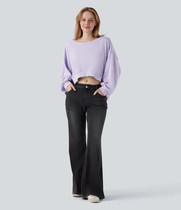Asymmetrisk lila sweatshirt för dam med hög-låg fåll