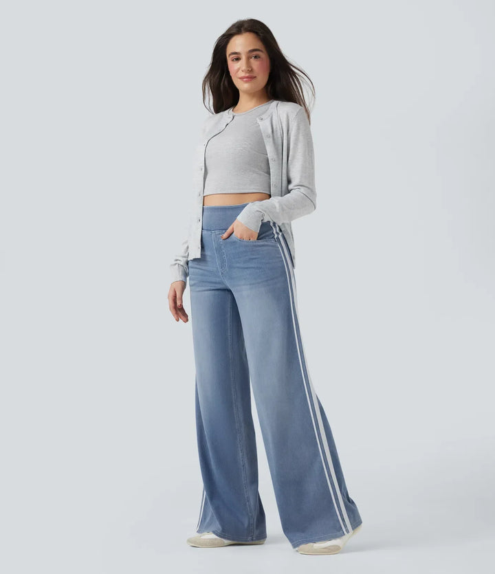 Avalnade vida jeans med hög midja och eleganta sidoränder