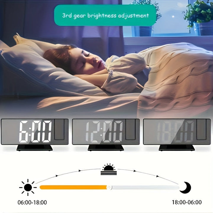 Tydlig tidsvisning på LED-skärm av digital väckarklocka i dagsljus