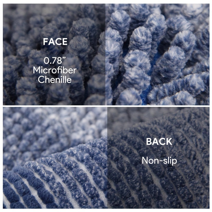 Närbild på texturerad chenille på mjuk badrumsmatta