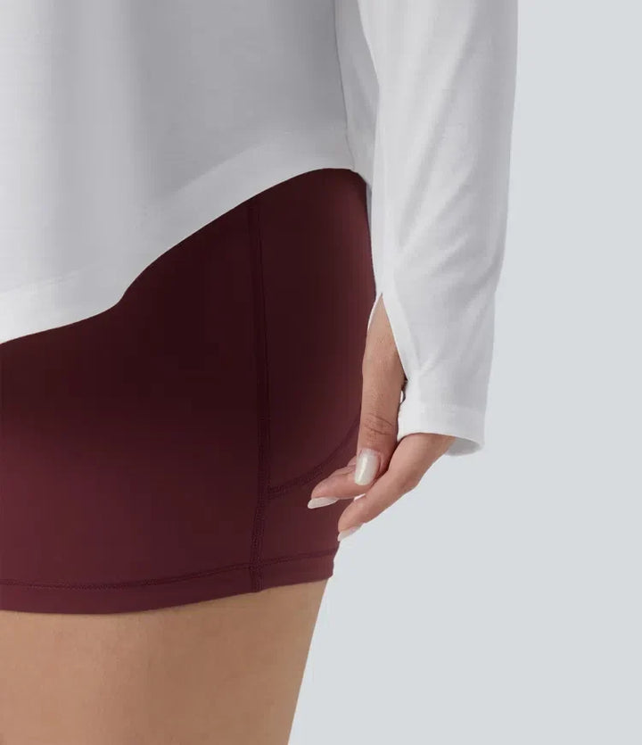 Grå snabbtorkande yogatopp för dam med integrerat stöd och långa ärmar