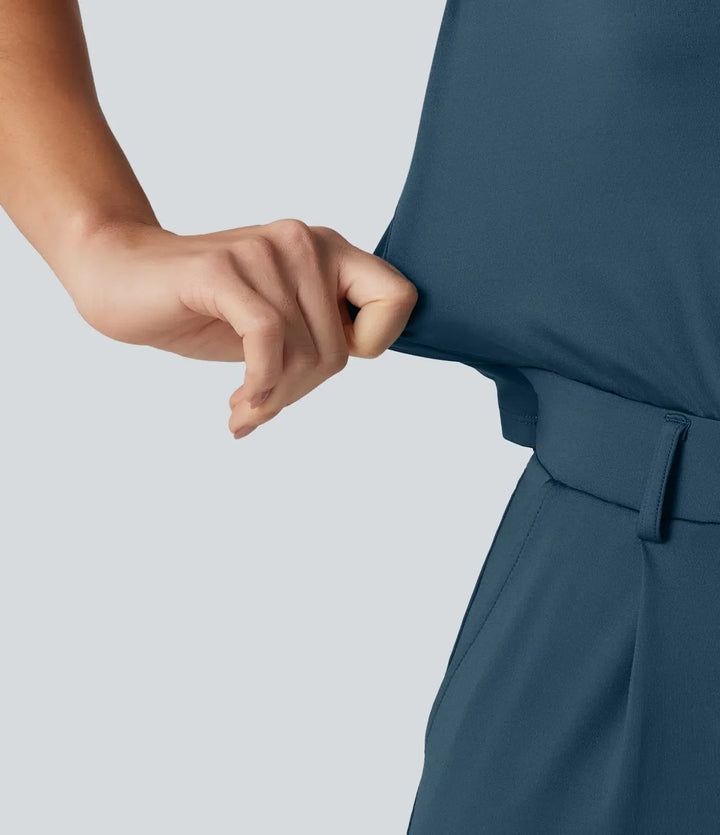 Elegant och avslappnad arbetsjumpsuit för kvinnor, ärmlös design med V-ringning