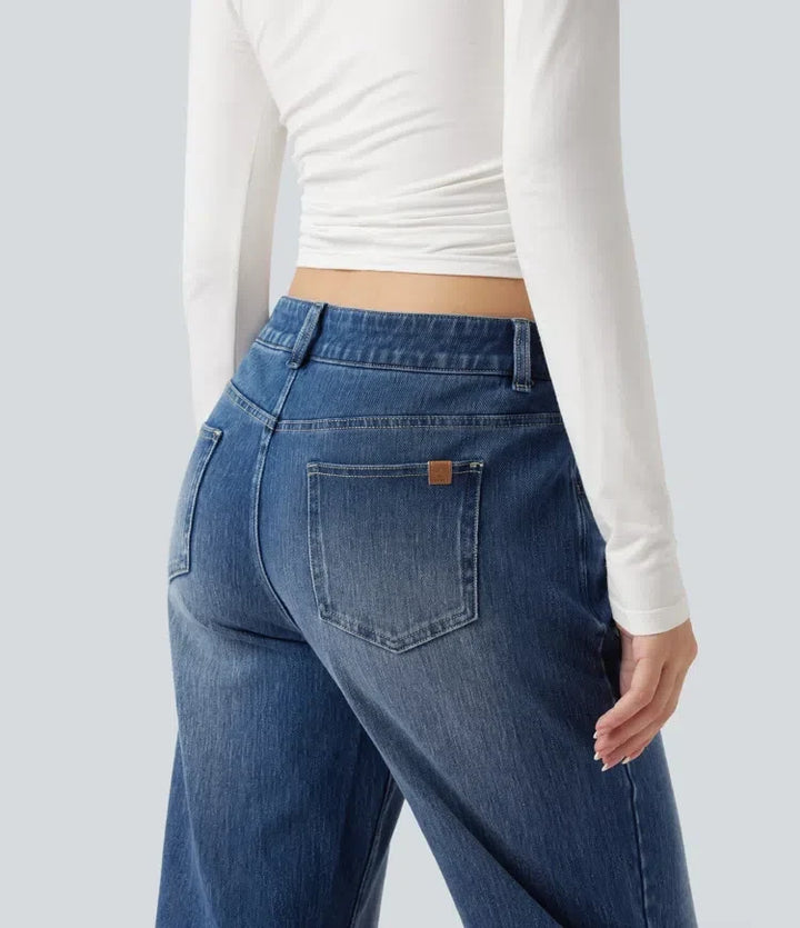 Snygga damjeans med raka ben och låg midja framifrån