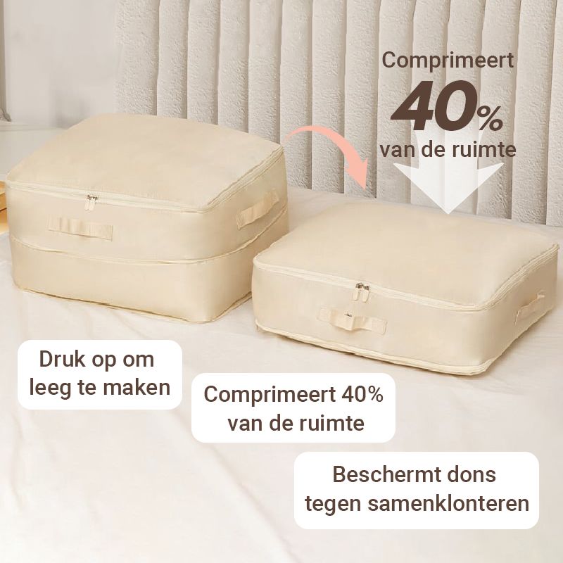 Universal kompressionspåse fylld med kläder för smart packning