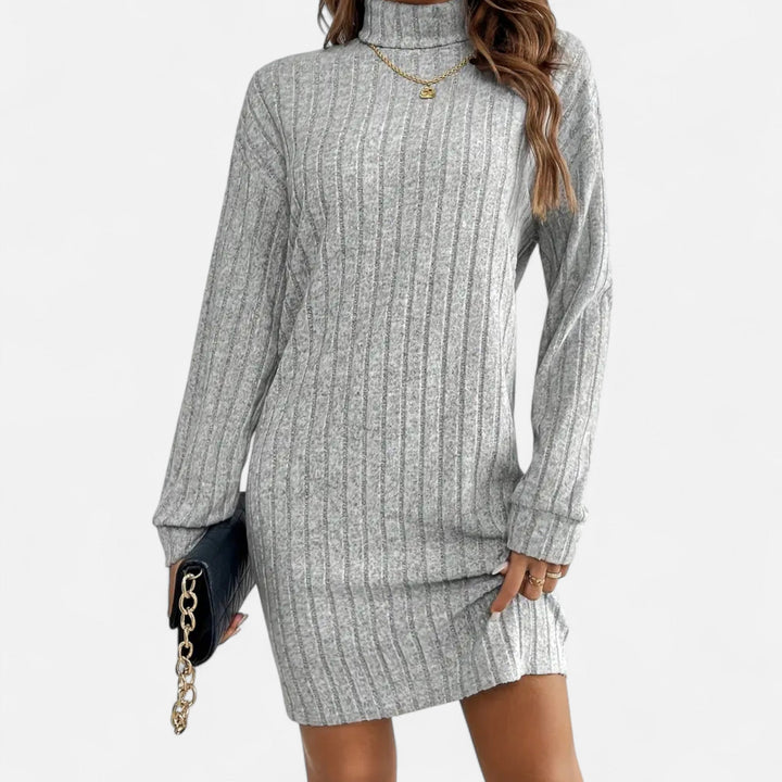 Teksturerad stickad klänning med turtleneck och lång ärm för dam