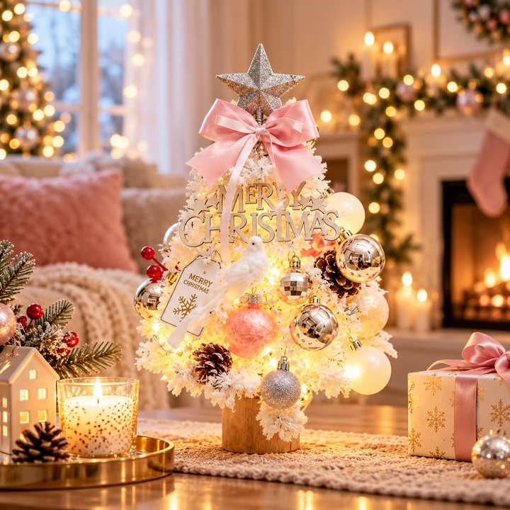 Klassisk julgran i miniatyr med snöeffekt och energisnåla LED-lampor