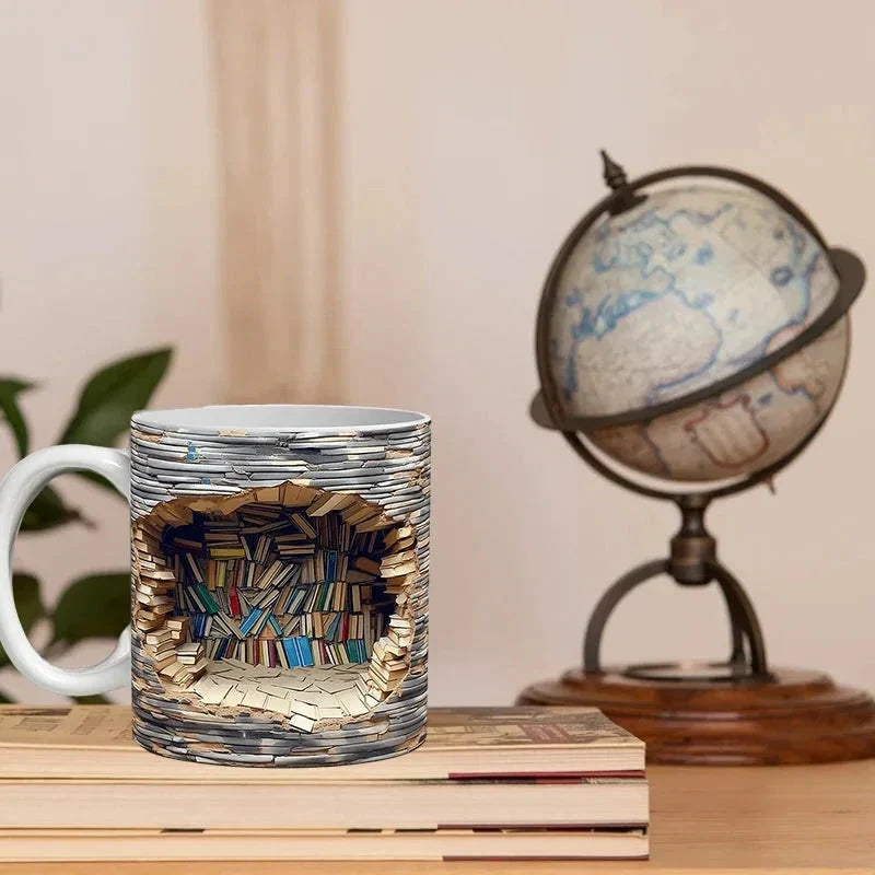 Snygg 3D mugg med boktema som passar alla läsare och kaffeentusiaster