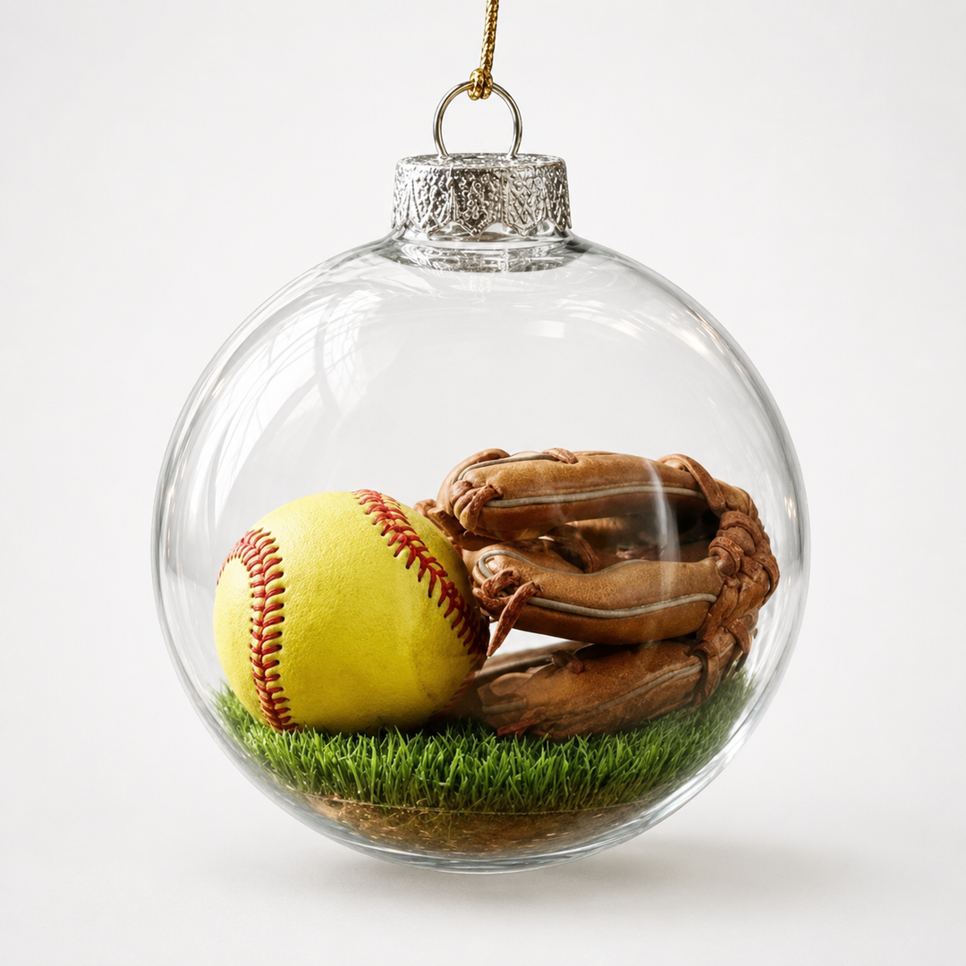 Rund akrylkula för julgran med klassiskt sportmotiv