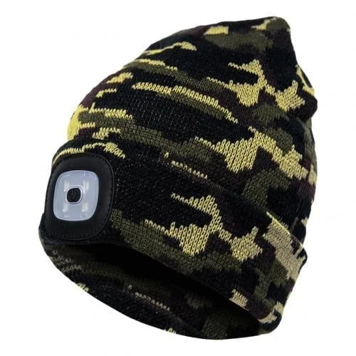 Armégrön mönstrad LED Beanie-lampa