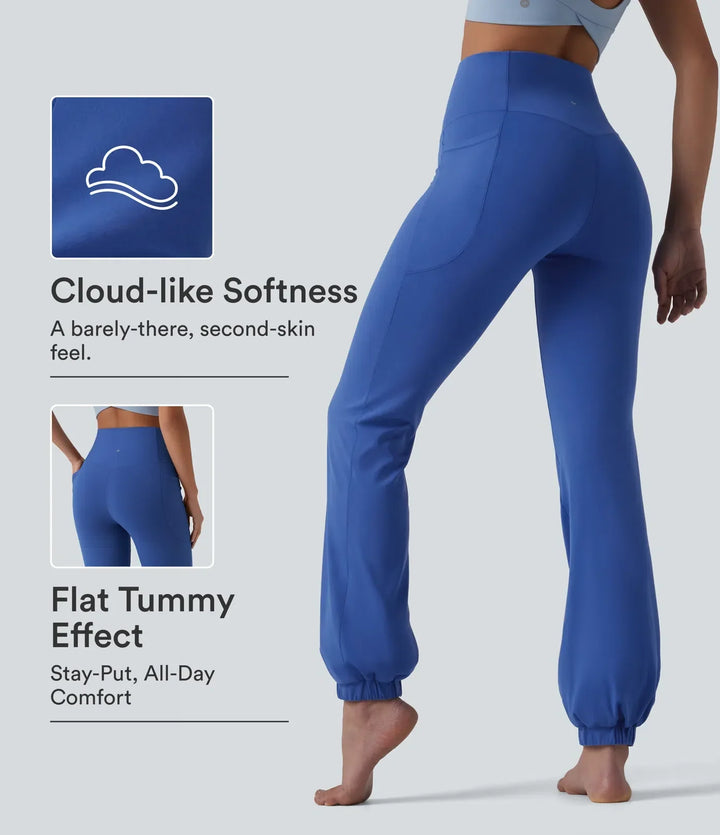 Stilrena mjuka kläder för dam, högmidjade joggers med bra stretch