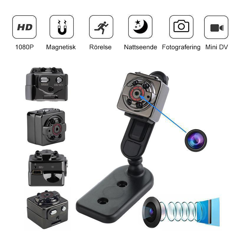 1080P Mini bodykamera med mörkerseende, ljud och klämmor, perfekt för diskret inspelning i varje miljö.