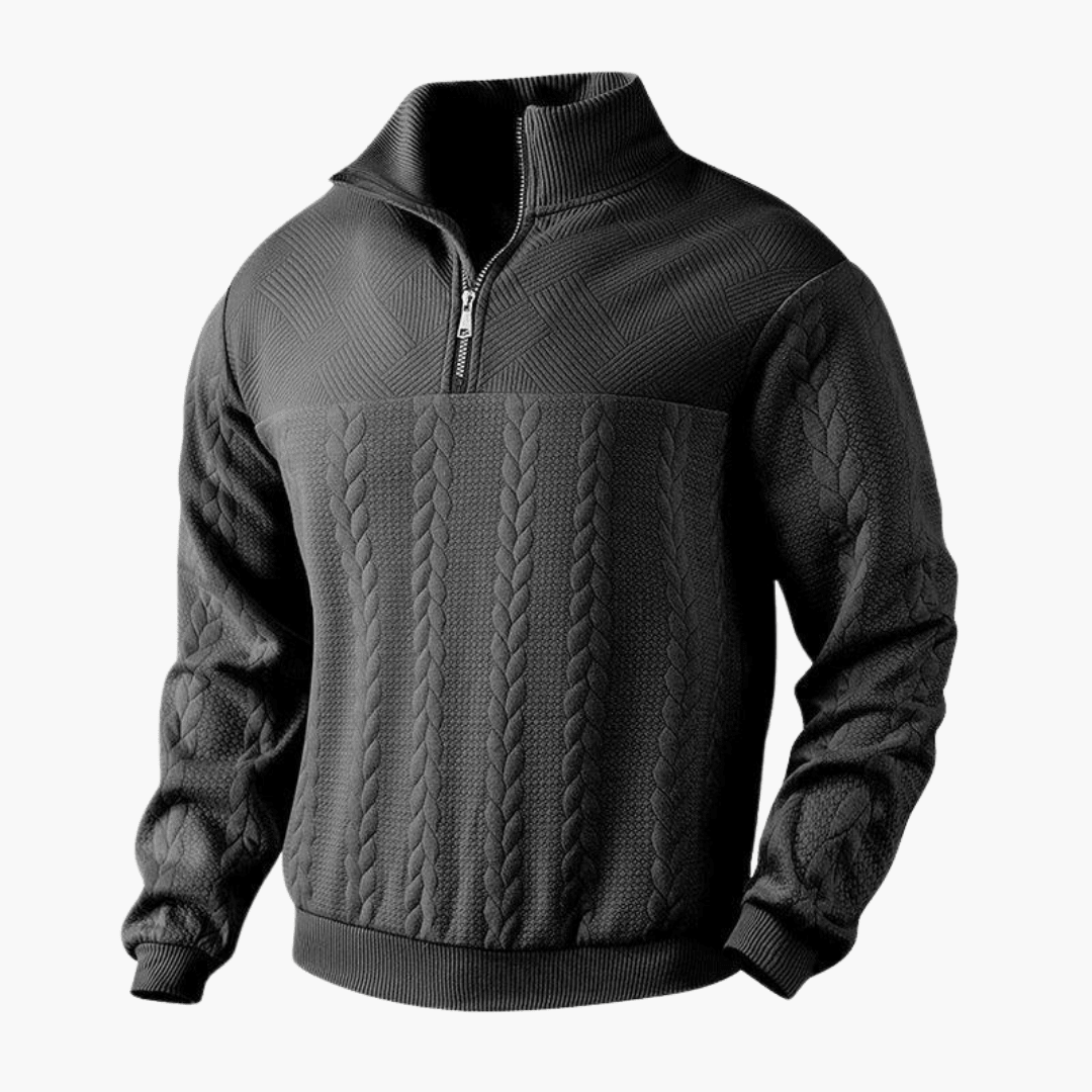Baksida av stickad tröja med struktur för män