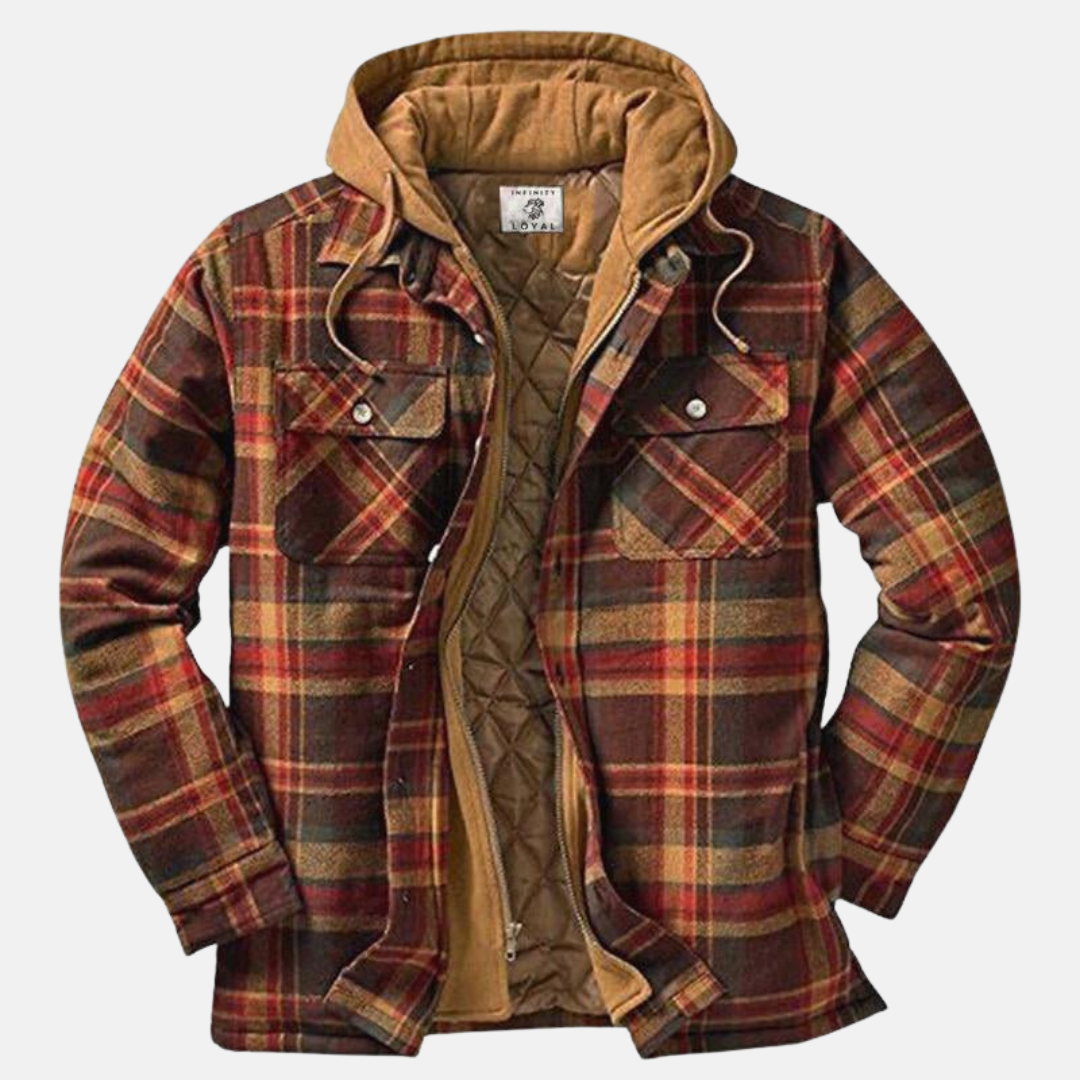 Brun rutig overshirt jacka med huva för herrar