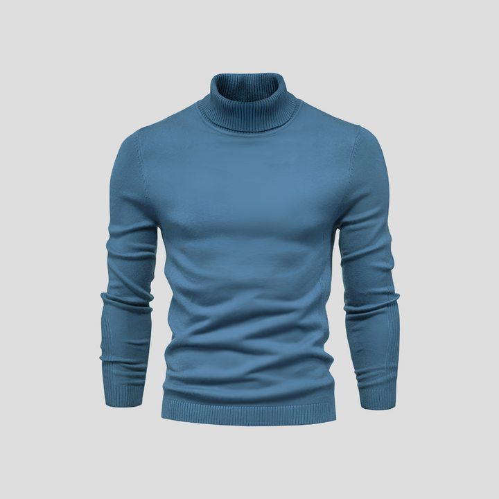 Vardagsmode för män: bekväm turtleneck-tröja sedd från sidan