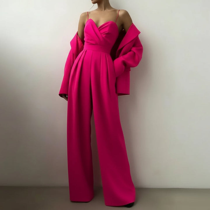 Högmidjad ärmlös jumpsuit med v-ringad urringning för damkläder