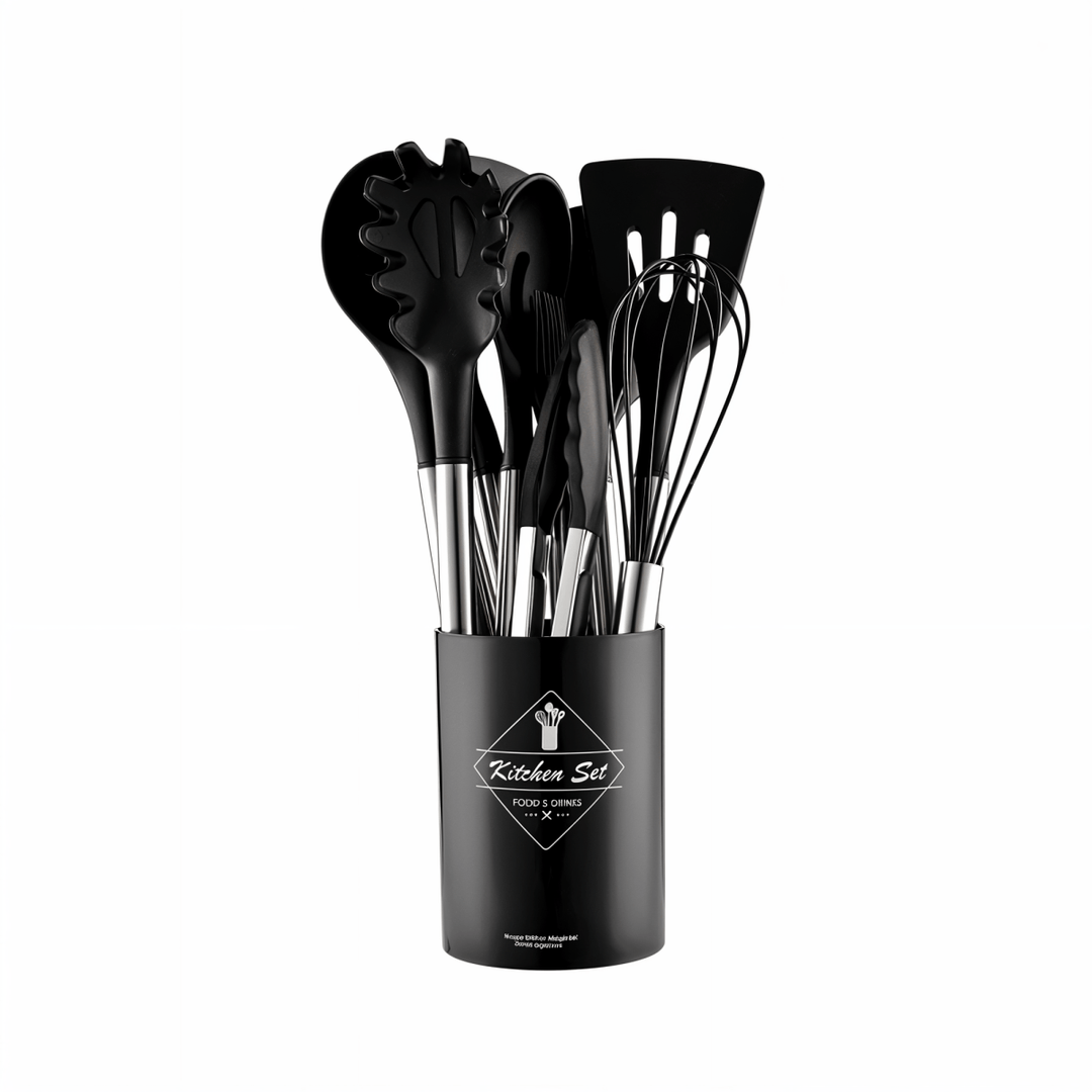 Modernt & stilrent 12-delat köksredskapsset med värmetåliga nonstick-redskap. Elegant köksutrustning.