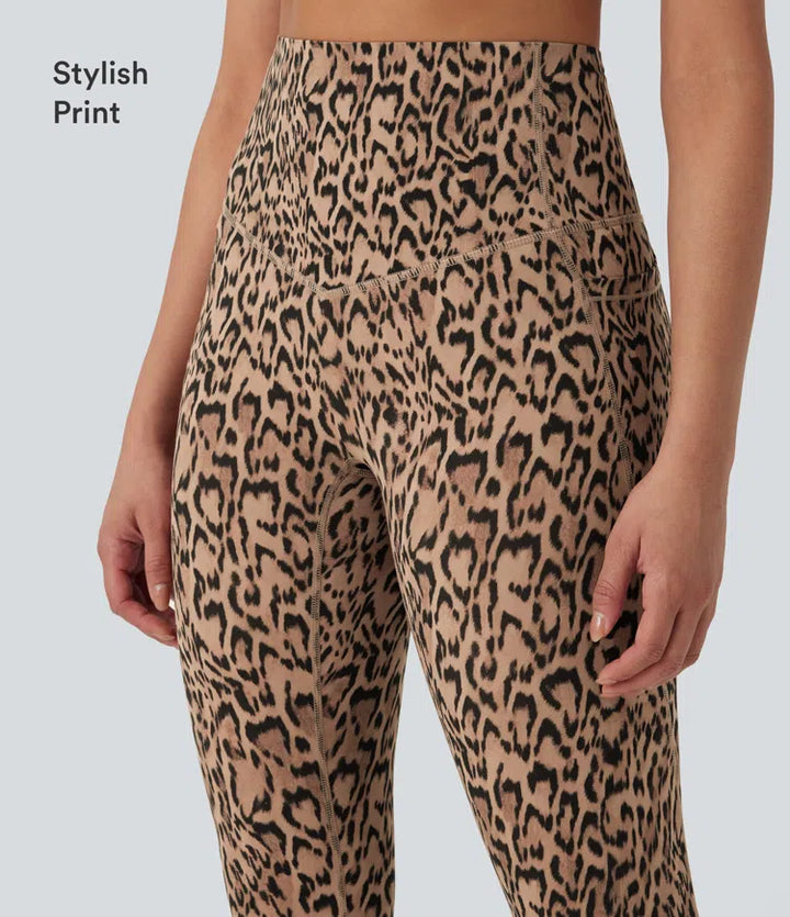 Mönstrade yogaleggings med hög midja och leopardmönster för dam