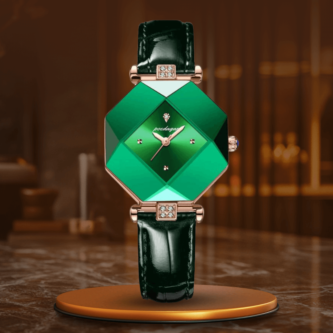 Elegant Grön Diamantkvarts Klocka