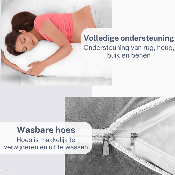 Ergonomisk gravidkudde och kroppskudde som ger maximal avlastning för rygg och mage