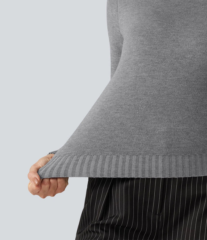 Snygg lång ärm på svart tröja för dammode