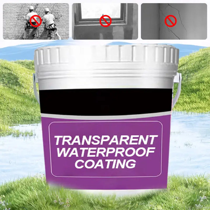 Förpackning med transparent vattentät beläggning framför naturlandskap