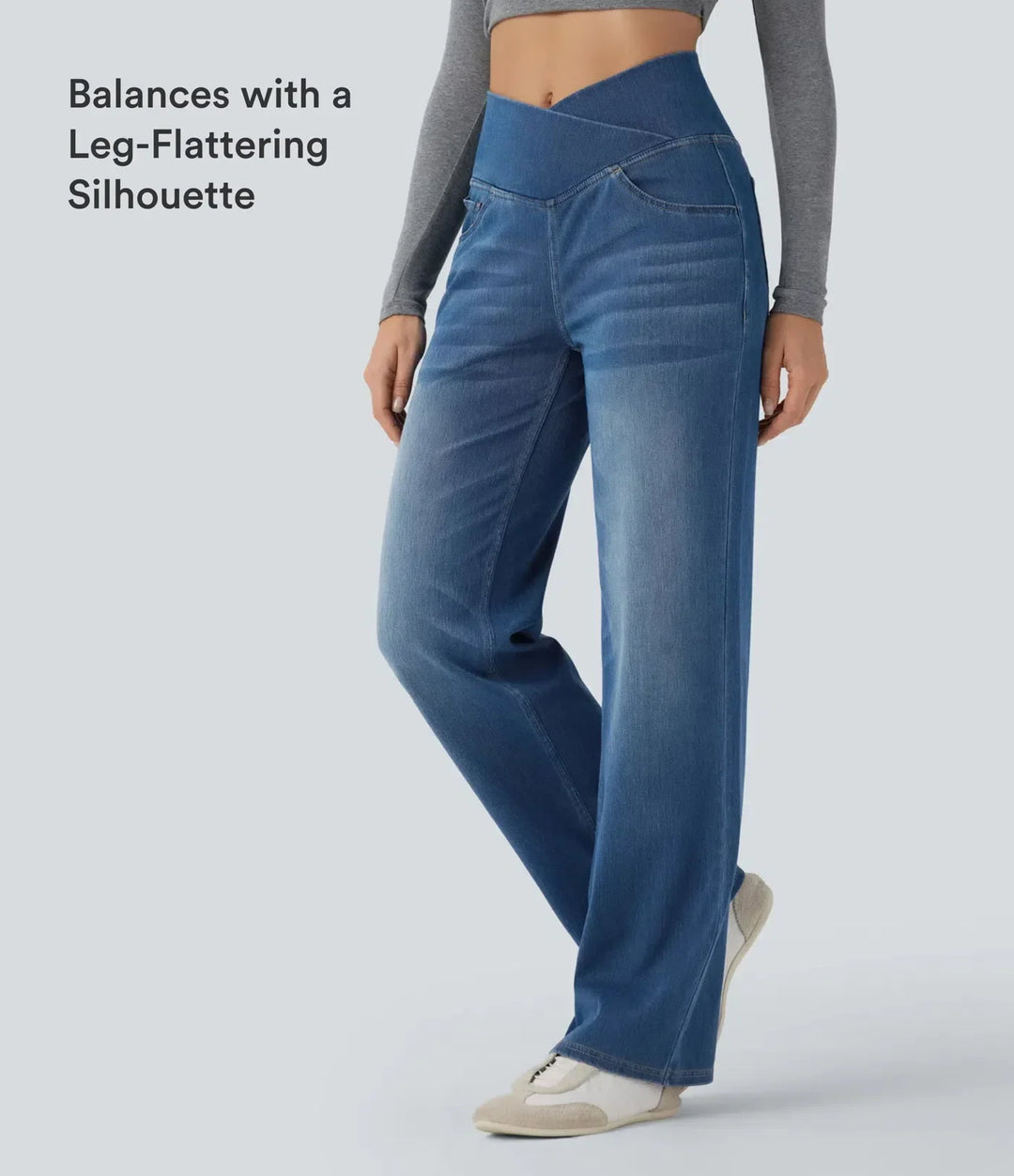 Stilrena vardagsbyxor i denim med fyrvägsstretch