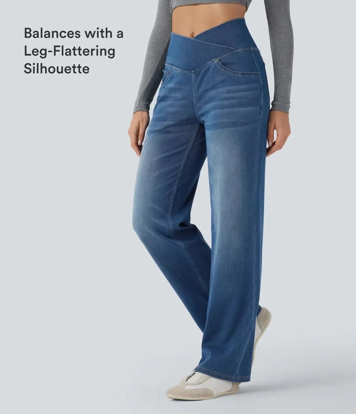Stilrena vardagsbyxor i denim med fyrvägsstretch