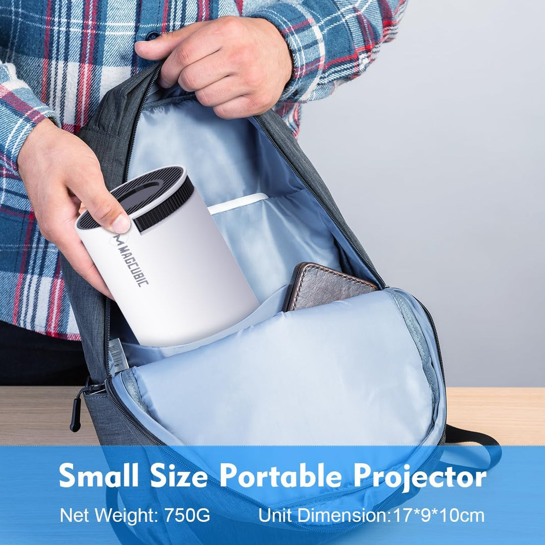Magcubic miniprojektor som smidigt packas ner i en ryggsäck