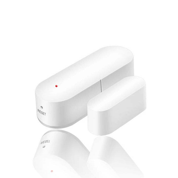 Vit smart dörrsensor med indikatorlampa och magnetdel