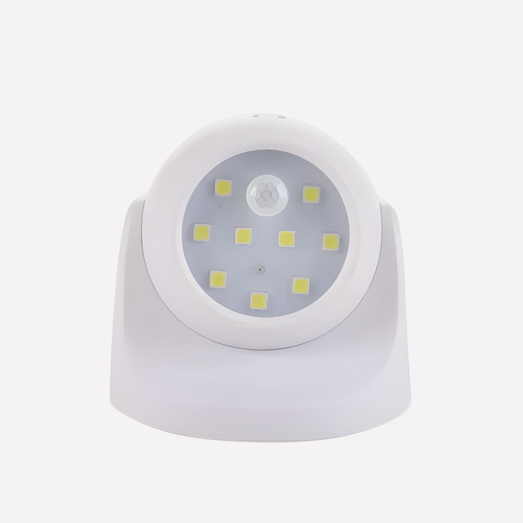 Vit trådlös LED spotlight med rörelsedetektor framifrån