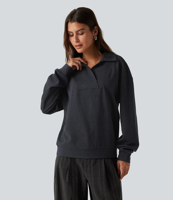 Dam sweatshirt med V-ringning i mjukt material för vardagsbruk