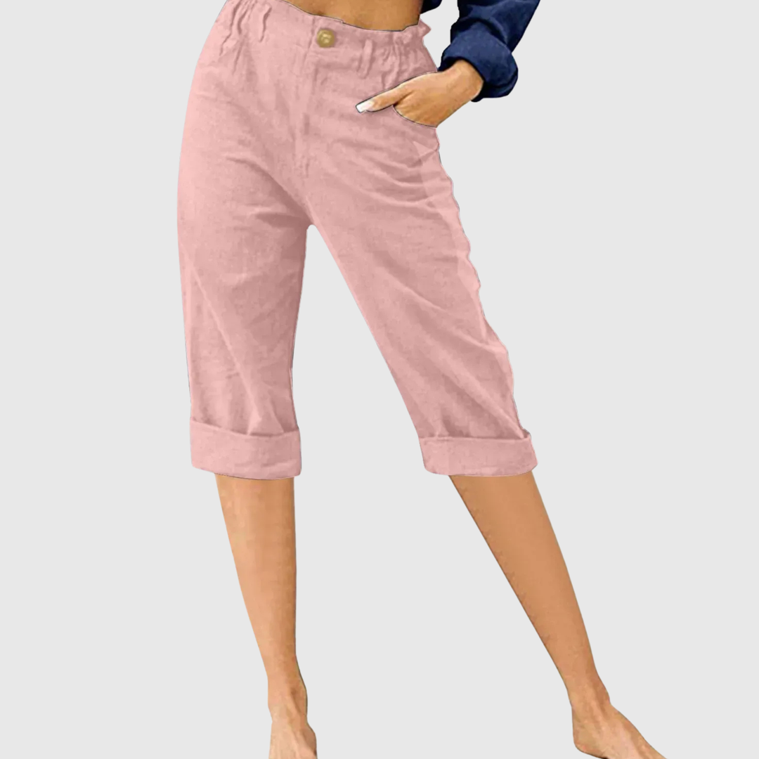 Rosa damshorts Jade med hög midja och uppvikta benslut
