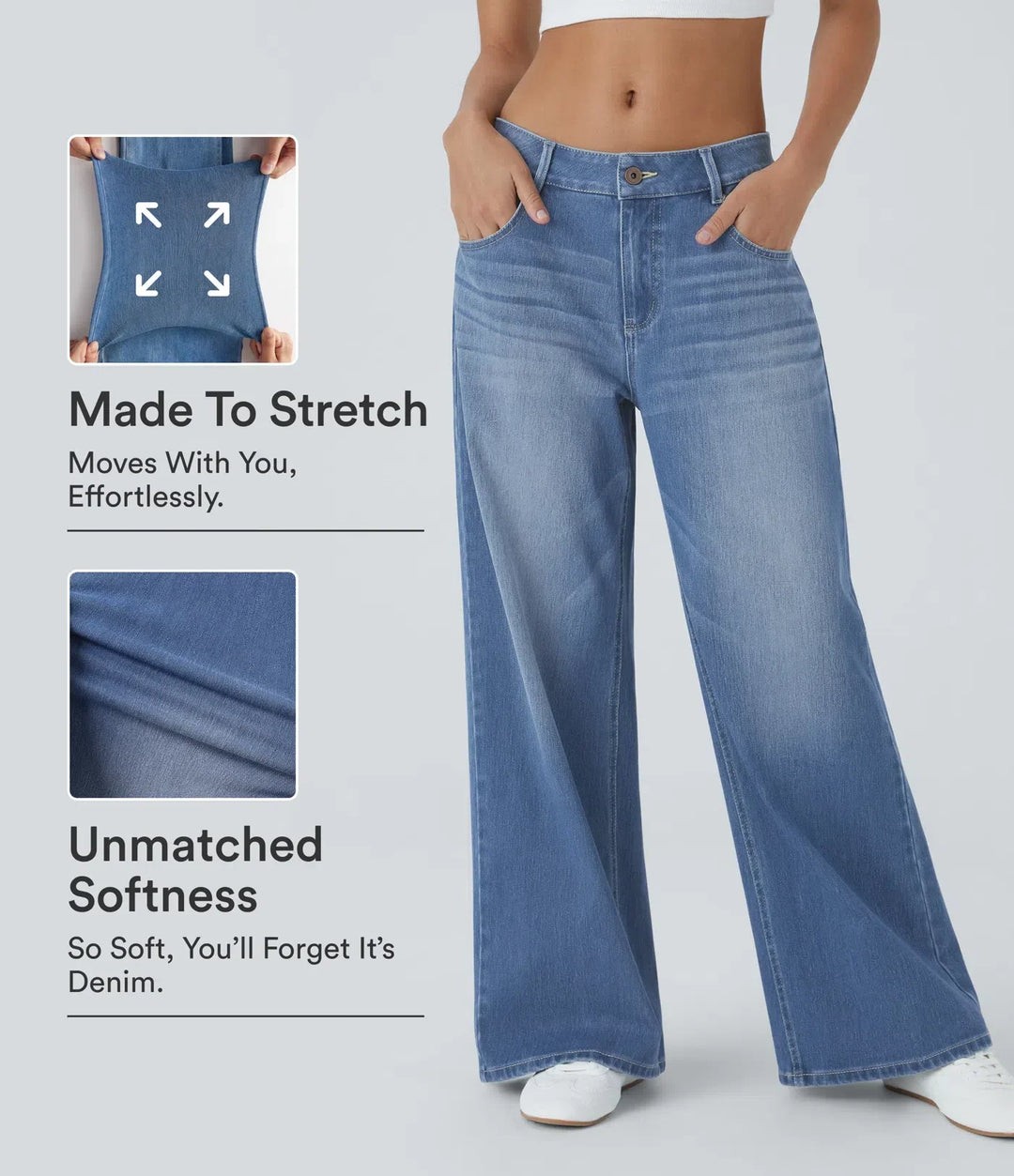 Byxlinning med hällor på stretchiga jeans med låg midja