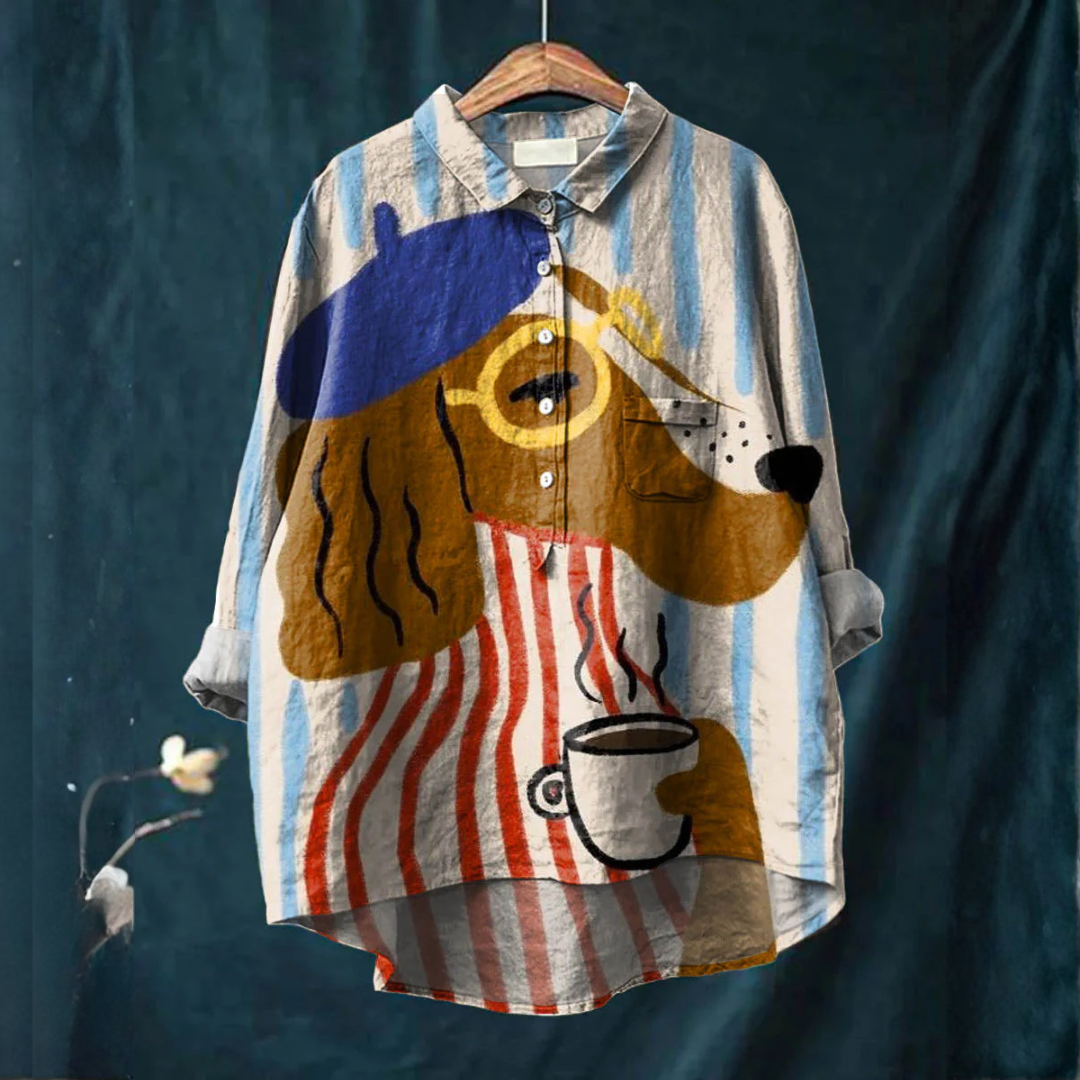 Dam Elegant Mönstrad Skjorta Amandine i flerfärgad design med hundmotiv