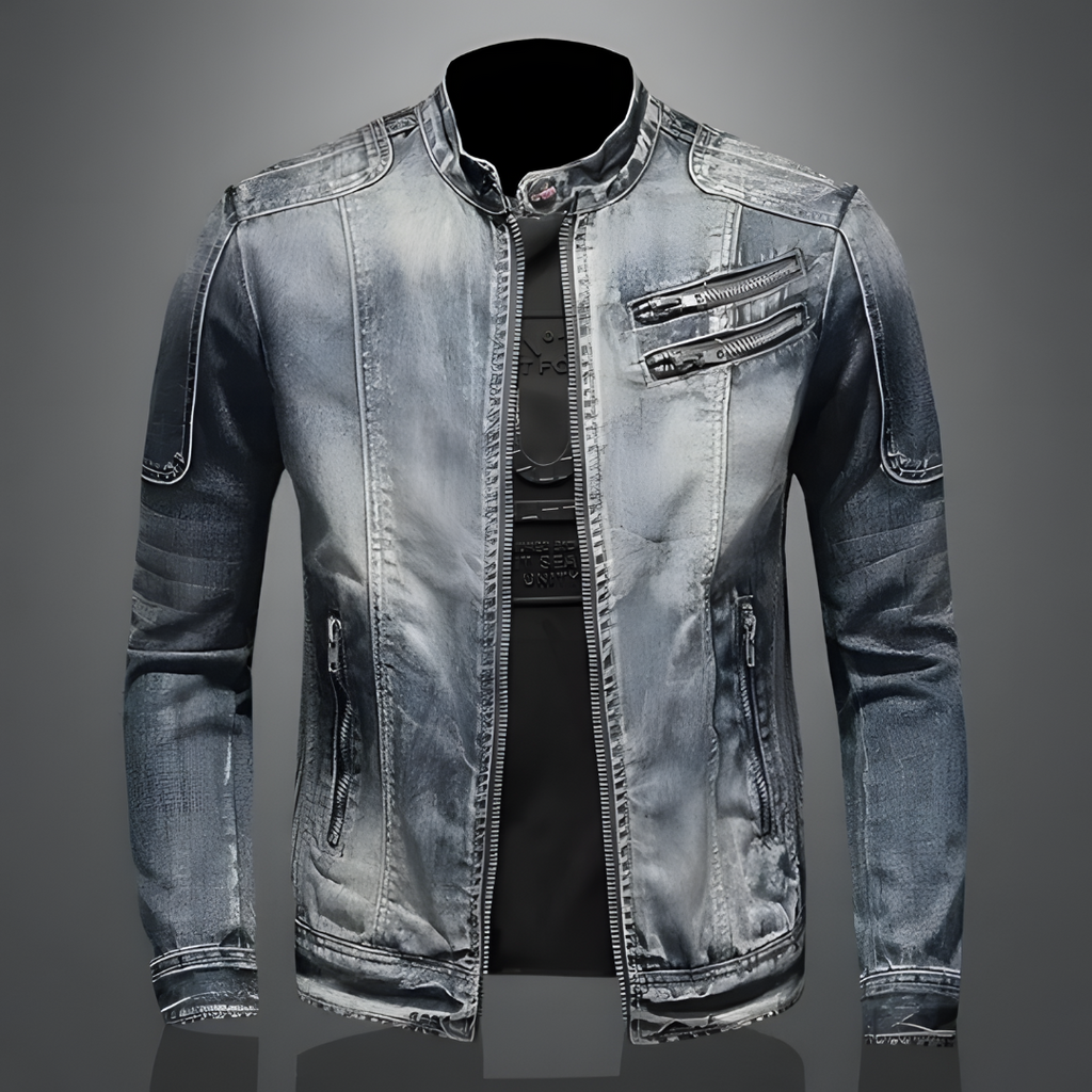Herrarnas retro jeansjacka framifrån i svart