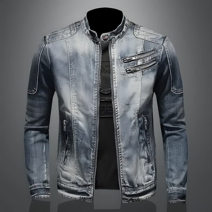 Herrarnas retro jeansjacka framifrån i svart