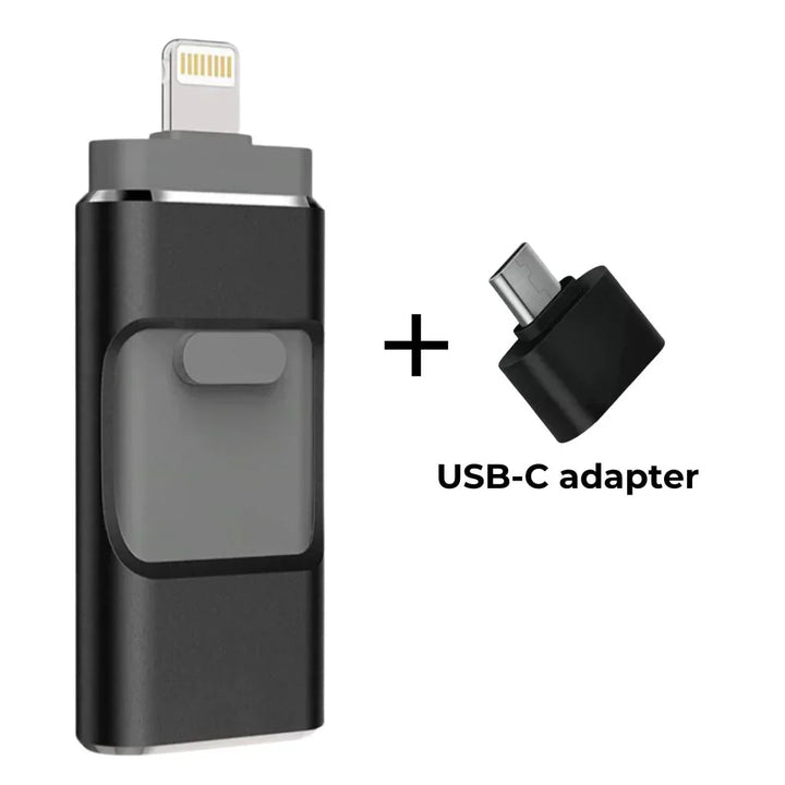 Smidigt 4-i-1 USB-minne i fickformat som förenklar mobilbehör och lagring.