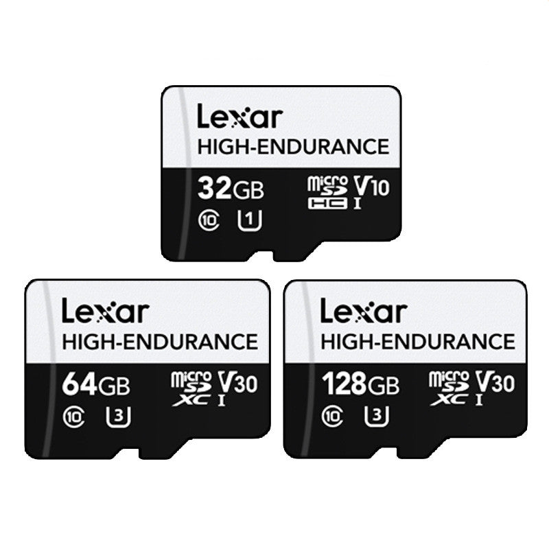 Tre olika Micro SD-kort med kapacitet 32GB, 64GB och 128GB