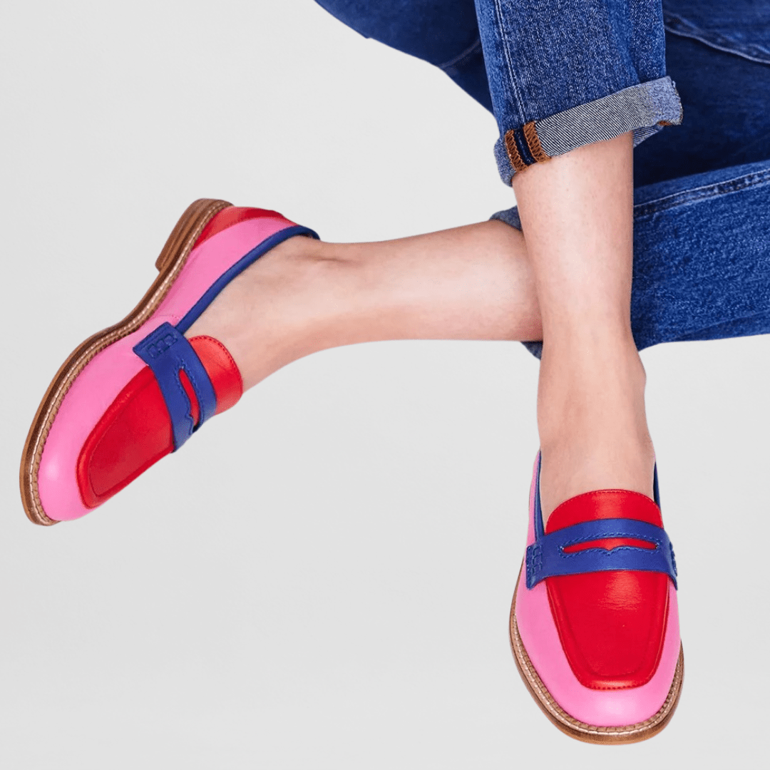 Stilrena dam loafers Martine i rosa och blå färgkombination
