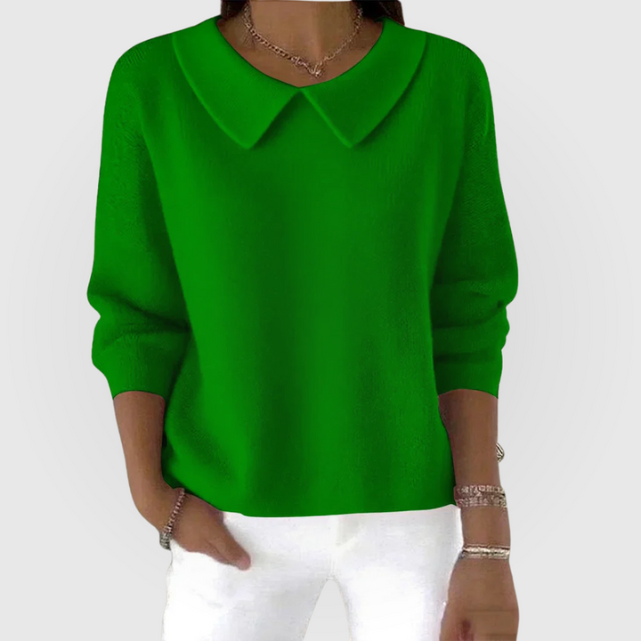 Klassisk grön tröja med krage för damer