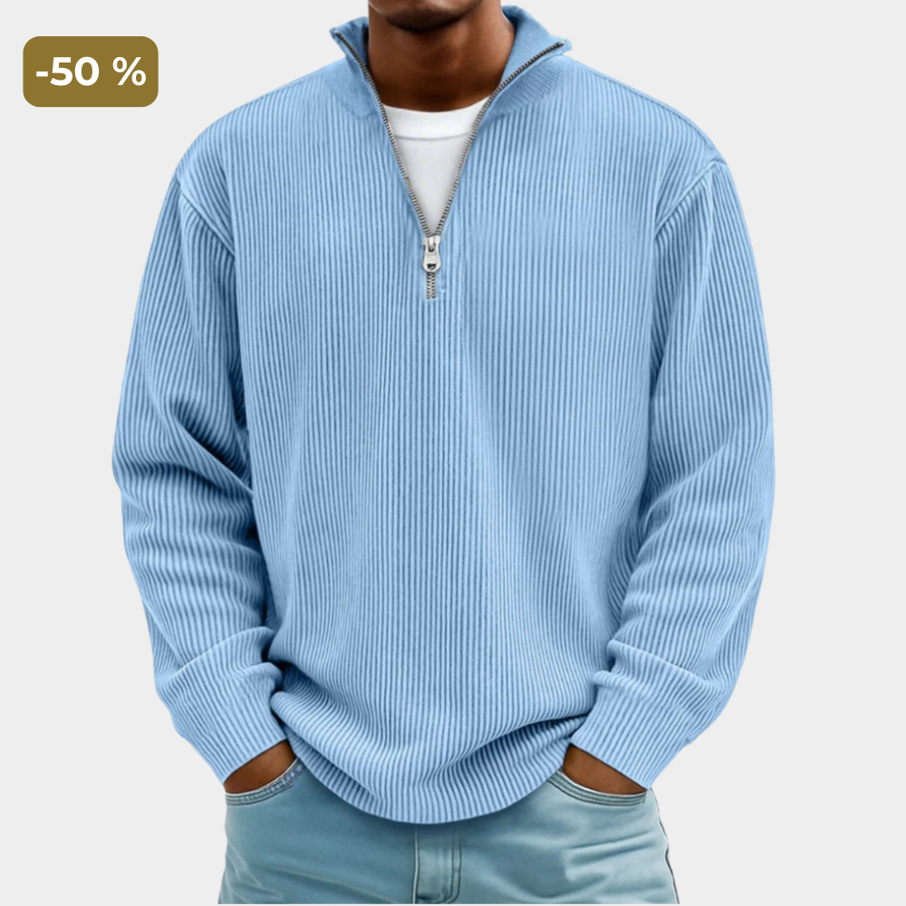 Blå zip-tröja med hög krage för herrar