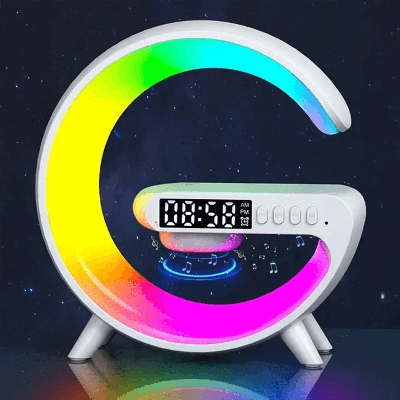 Multifunktionell RGB nattlampa med klocka och trådlös laddning