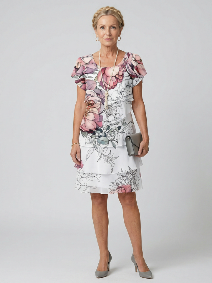 Kualani dam knälång blommig klänning för dam med feminin och elegant design