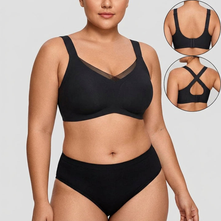 Svart Amara BH med mesh-urringning framifrån och bakifrån