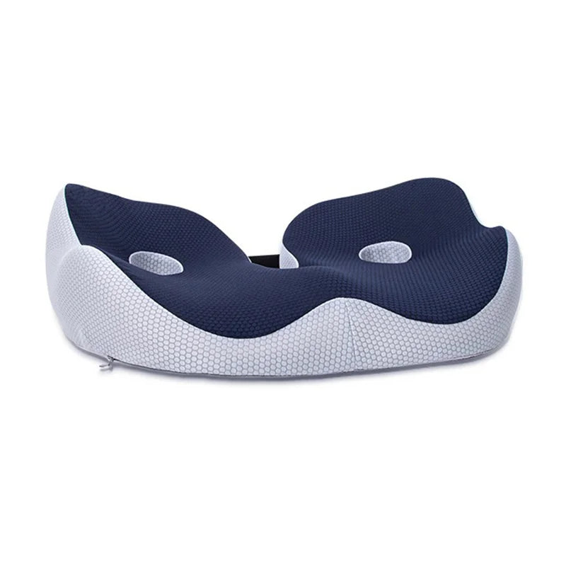 Blå ergonomisk sittkudde i minnesskum från sidan