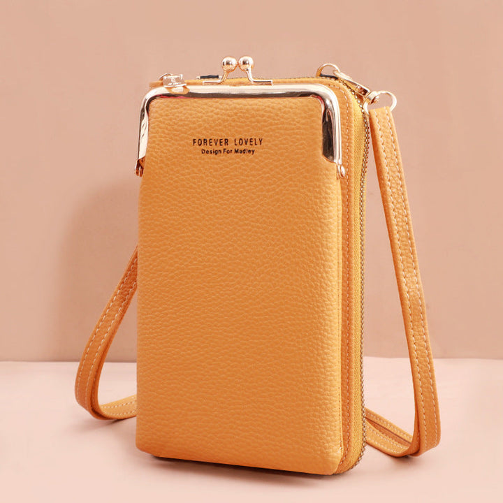 Svart crossbody väska i läderlook med praktiskt mobilfack