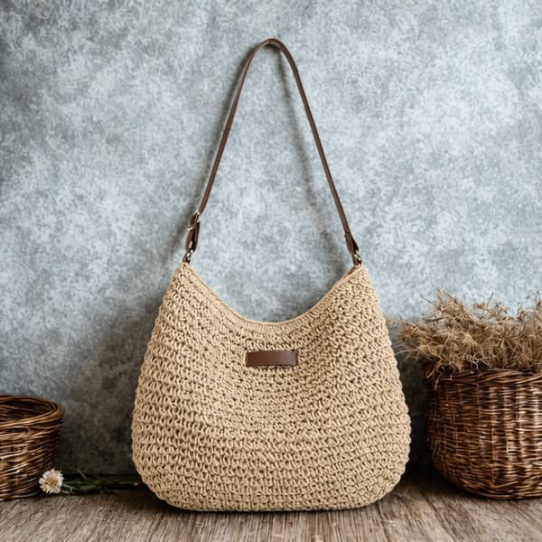 Elegant beige slingväska för dam i khaki nyans, sedd från sidan