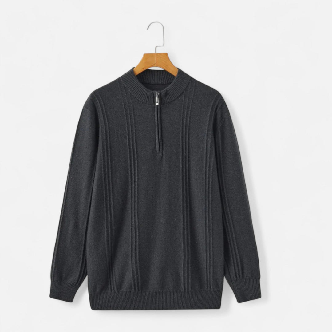 Elegant stickad herrtröja med krage och dragkedja i moderiktig stil